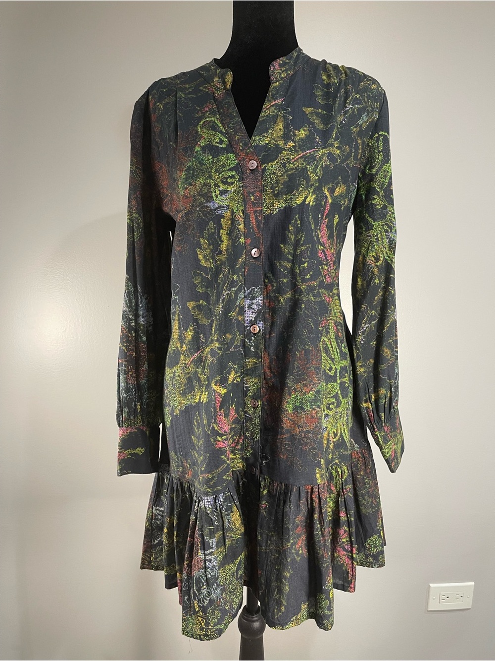 Ro’s Garden Ines Floral Cotton Button Down Shirt Dress sz. M